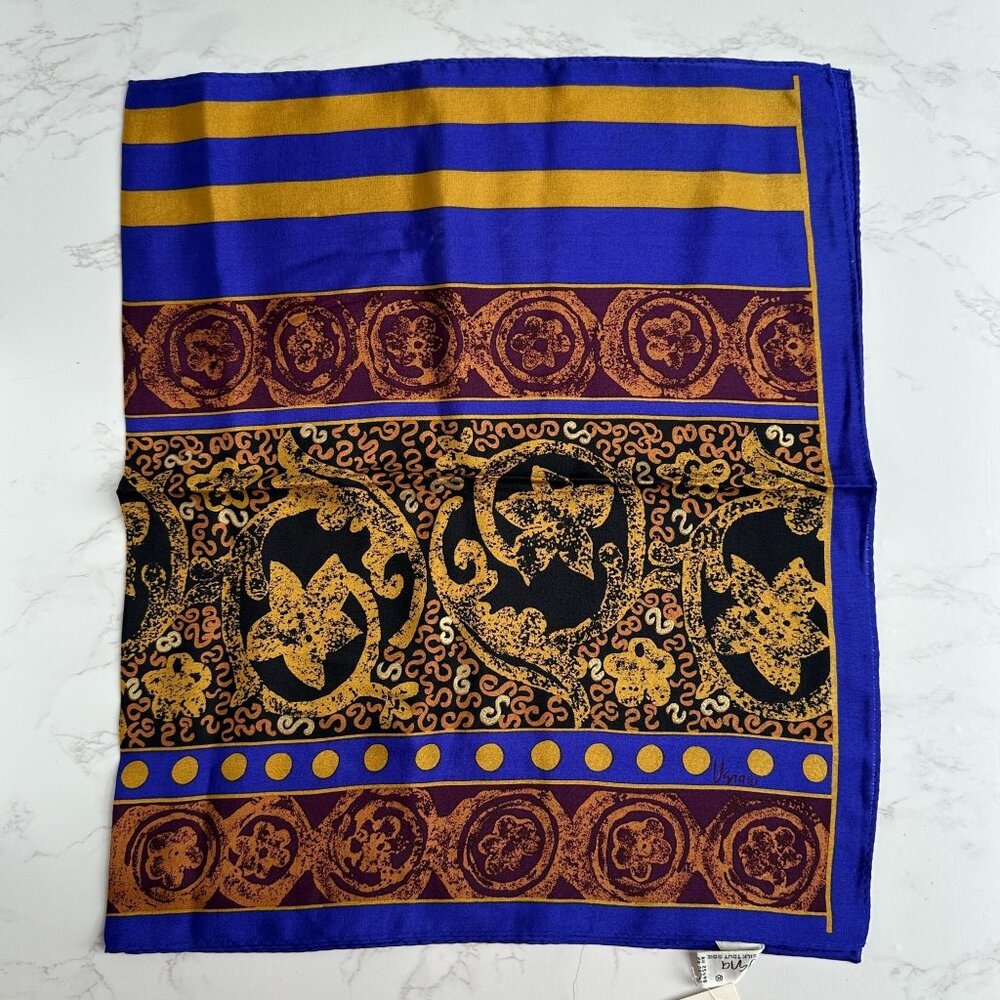 Vintage Vera Neumann Purple, Black & Burgundy Medallion Silk Scarf - 52" x 15" N